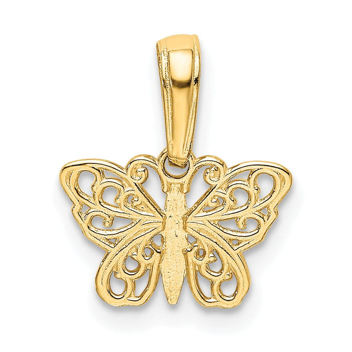 14k Yellow Gold Casted Solid Polished Finish Filigree Butterfly Charm Pendant