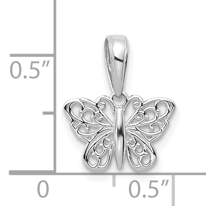 14k White Gold Casted Solid Polished Finish Filigree Butterfly Charm Pendant