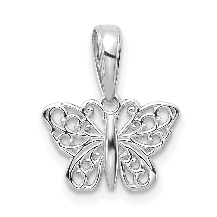 14k White Gold Casted Solid Polished Finish Filigree Butterfly Charm Pendant