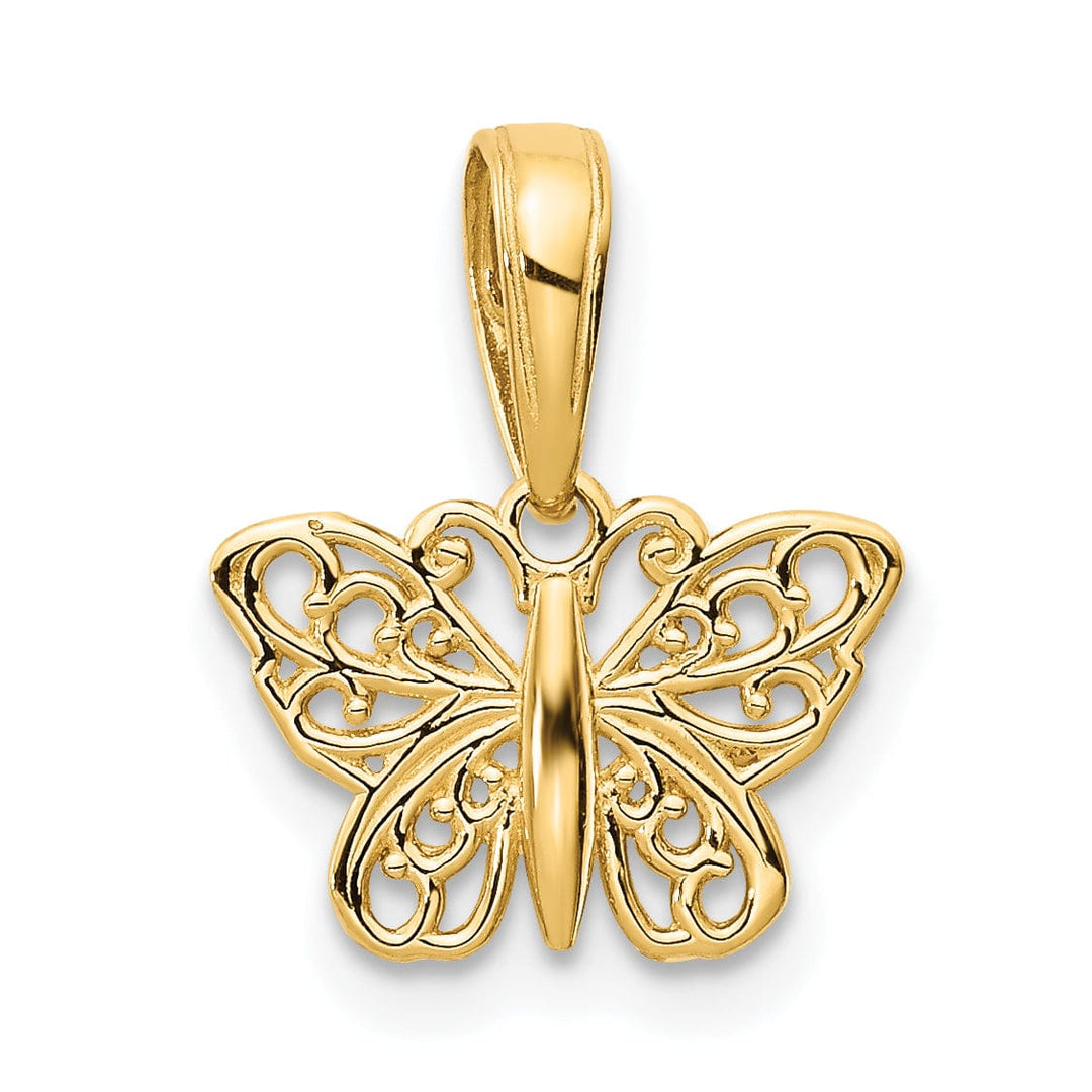 14k Yellow Gold Casted Solid Polished Finish Filigree Butterfly Charm Pendant