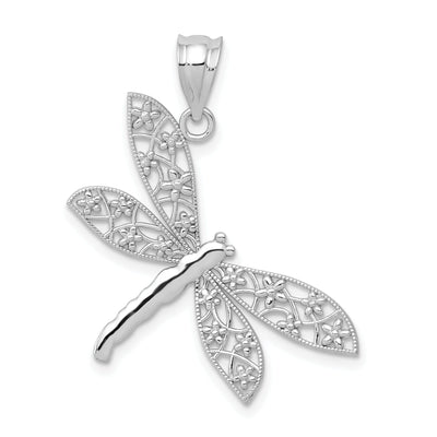 14k White Gold Solid Open Back Solid Polished Diamond Cut Finish Flower Wing Dragonfly Design Charm Pendant at $ 115.72 only from Jewelryshopping.com
