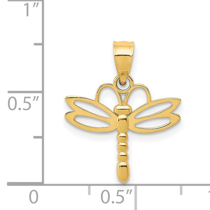 14k Yellow Gold Solid Open Back Polished Finish Dragonfly Design Charm Pendant