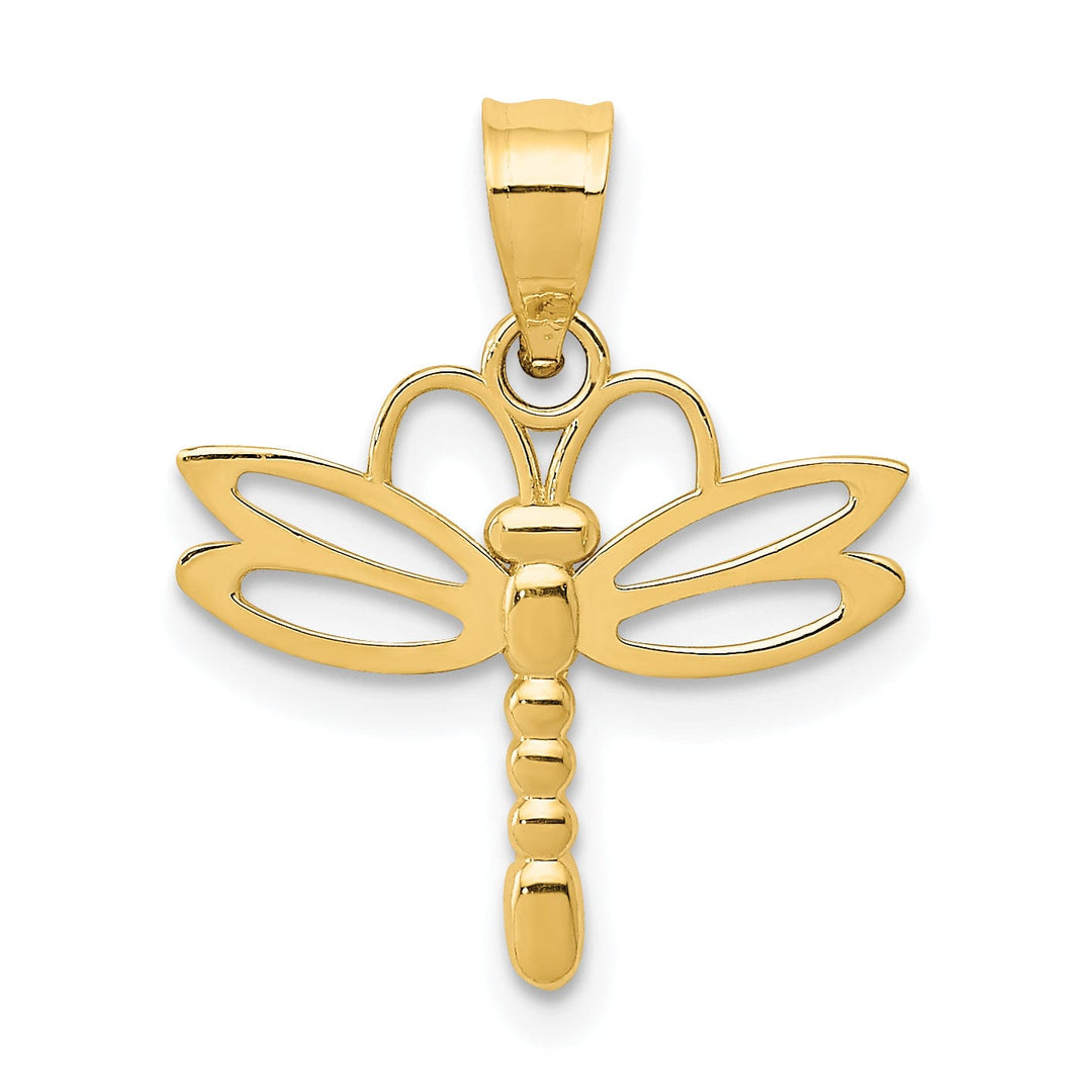 14k Yellow Gold Solid Open Back Polished Finish Dragonfly Design Charm Pendant
