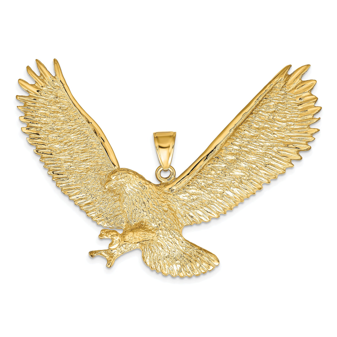 14k Yellow Gold Textured Polished Finish Solid Mens Eagle Design Charm Pendant