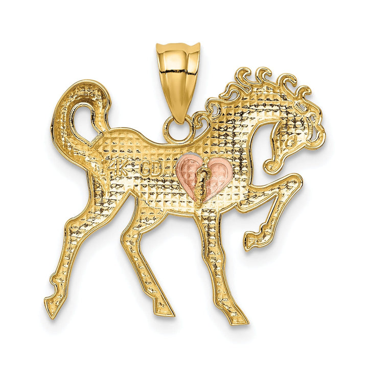 14k Yellow and Rose Gold Solid Polished and Brushed Finish Horse with Heart Design Charm Pendant