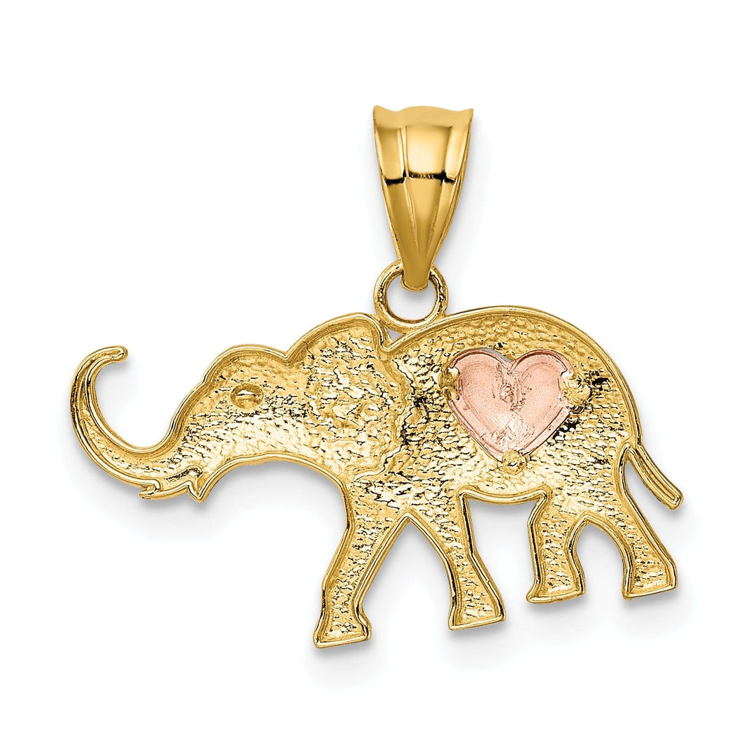 14k Yellow Rose Gold Solid Polished Finish Elephant with Heart Design Charm Pendant