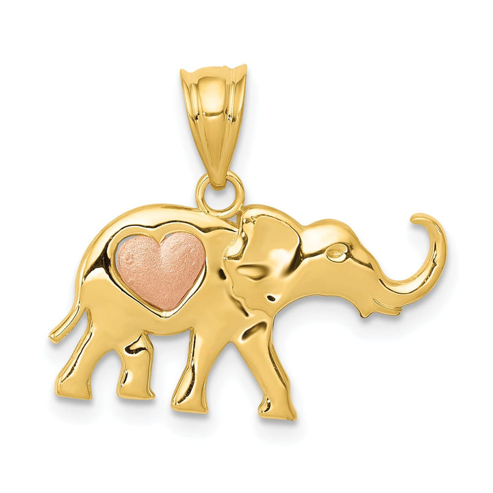 14k Yellow Rose Gold Solid Polished Finish Elephant with Heart Design Charm Pendant