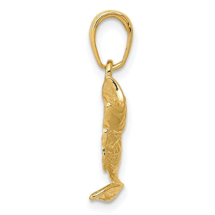 14k Yellow Gold Solid Textured Polished Finish Small Size Open Mouthed Bass Fish Charm Pendant