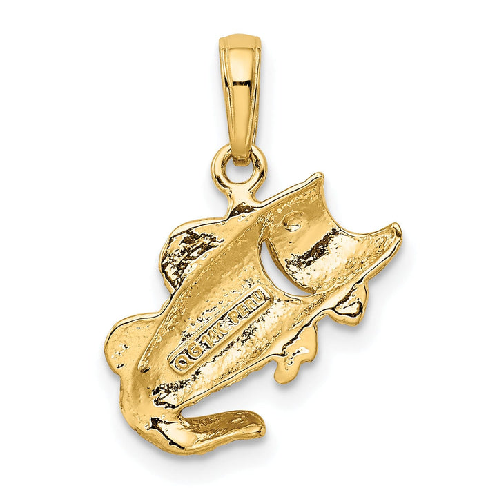 14k Yellow Gold Solid Textured Polished Finish Small Size Open Mouthed Bass Fish Charm Pendant