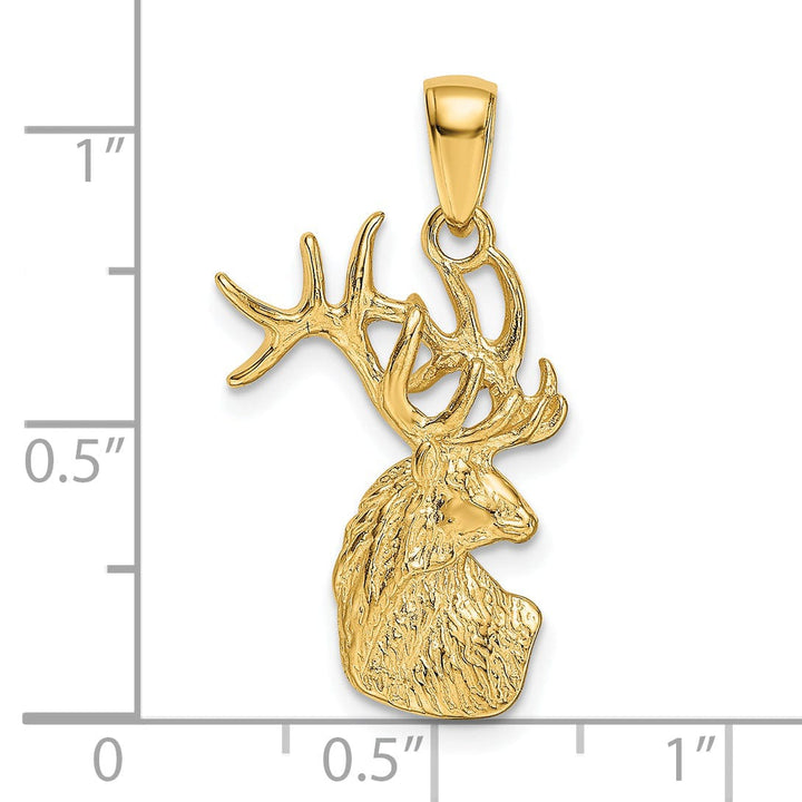 14k Yellow Gold Solid Polished Finish Deer Head With Antlers Design Charm Pendant