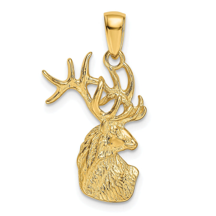 14k Yellow Gold Solid Polished Finish Deer Head With Antlers Design Charm Pendant