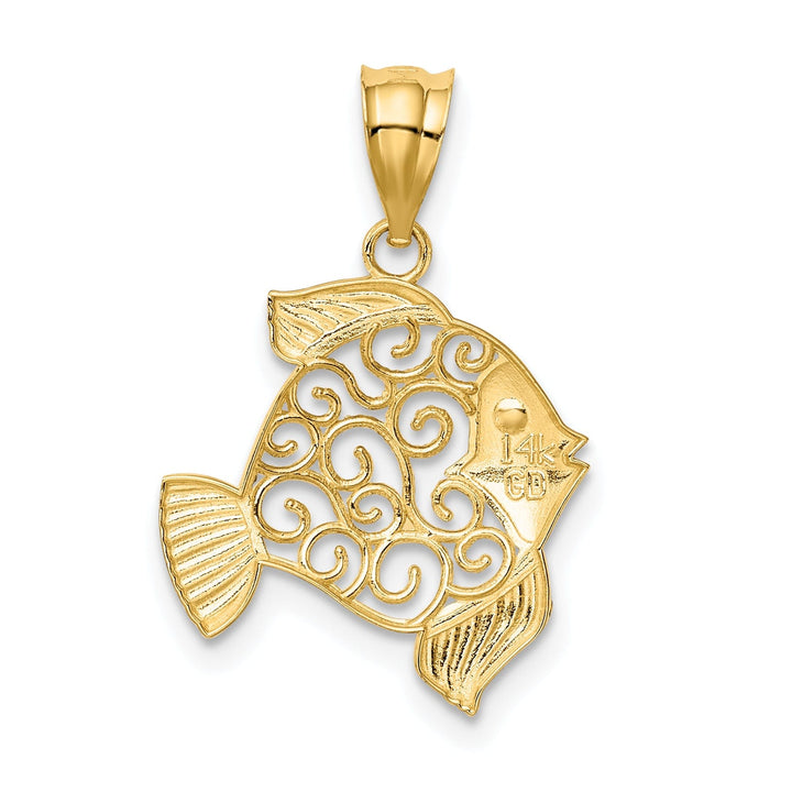 14K Yellow Gold Solid PolishedFinish Filigree Design Fish Charm Pendant