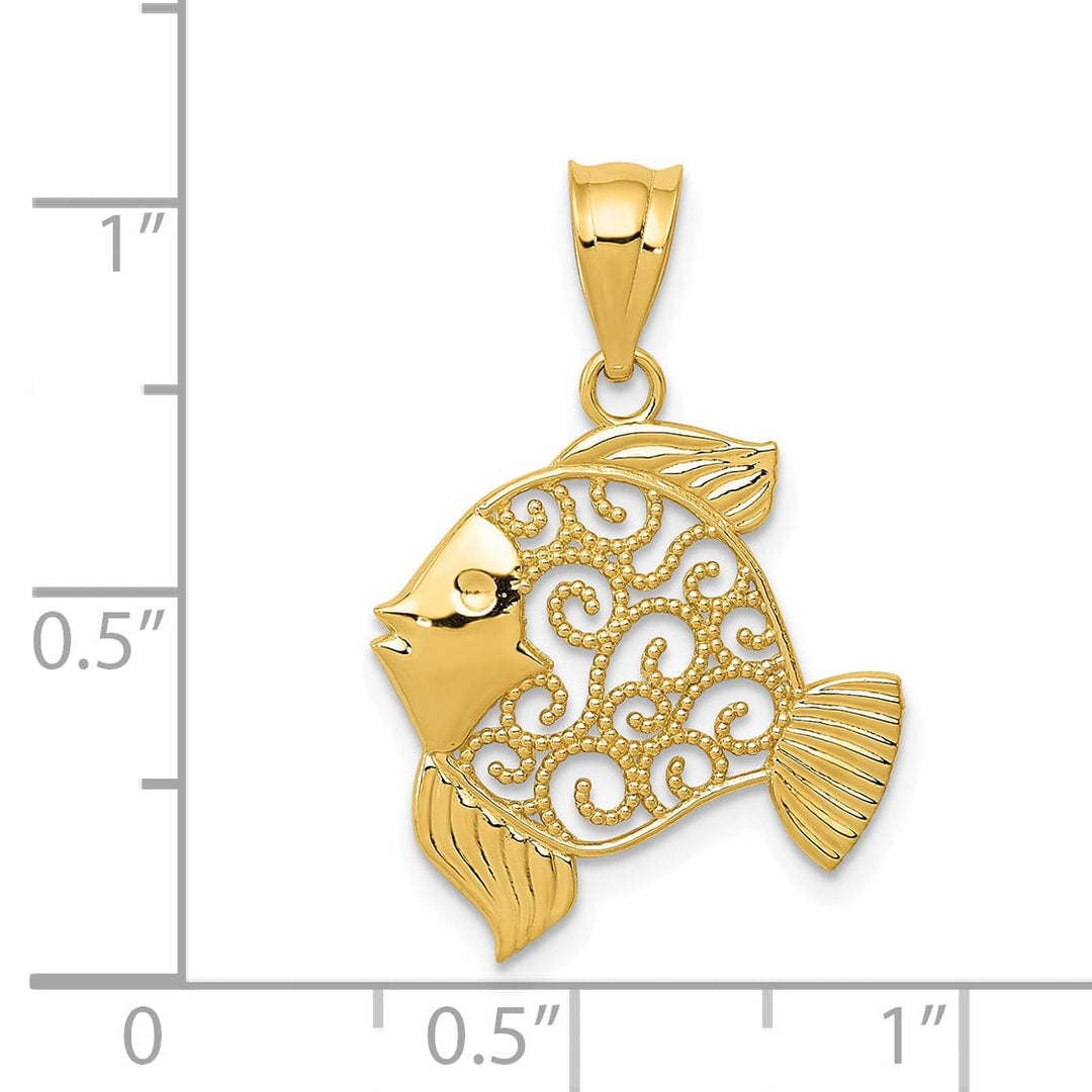 14K Yellow Gold Solid PolishedFinish Filigree Design Fish Charm Pendant