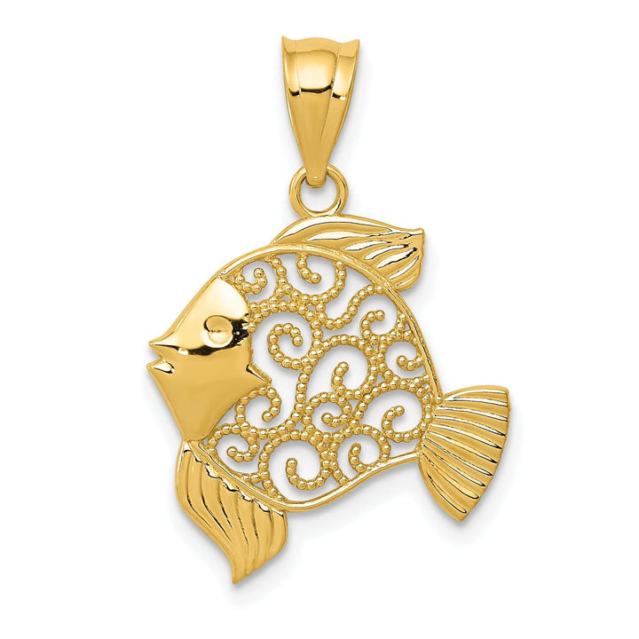 14K Yellow Gold Solid PolishedFinish Filigree Design Fish Charm Pendant