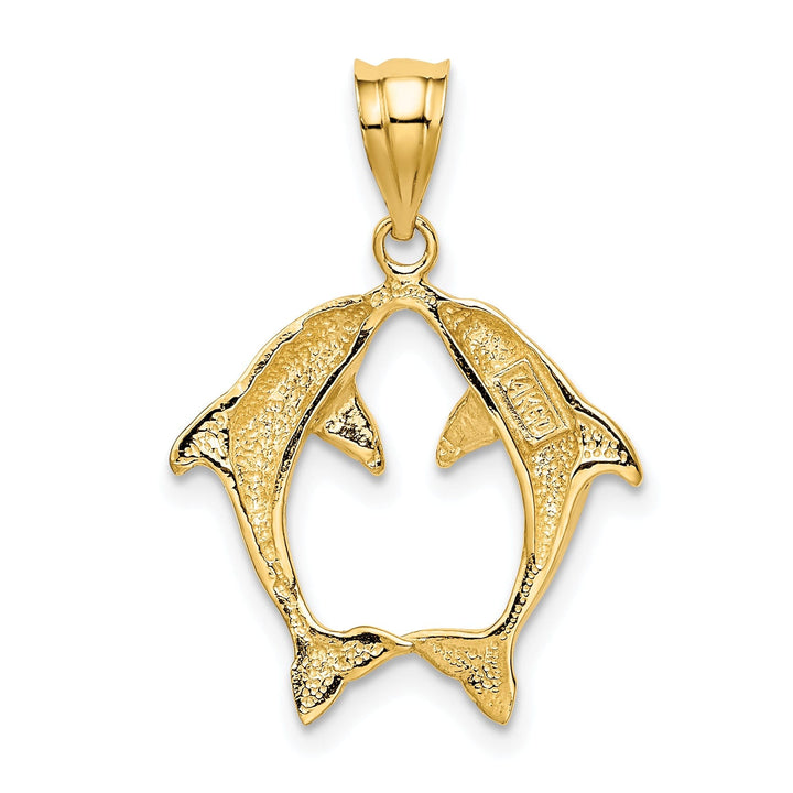 14k Yellow Gold Solid Polished Finish Two Dolphins Kissing Design Charm Pendant