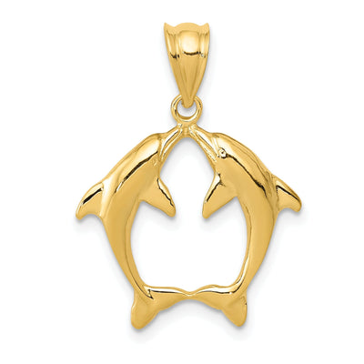 14k Yellow Gold Solid Polished Finish Two Dolphins Kissing Design Charm Pendant at $ 152.13 only from Jewelryshopping.com