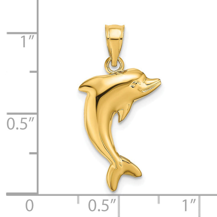 14k Yellow Gold Solid Polished Finish Dolphin Charm Pendant
