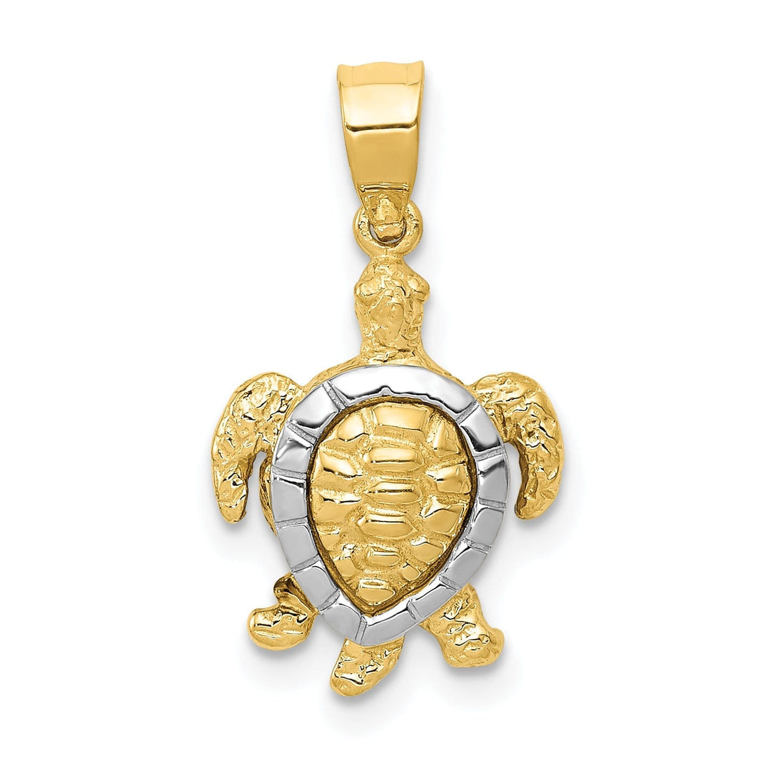 14K Two-tone Gold Casted Textured Solid Polished Finish Turtle Charm Pendant
