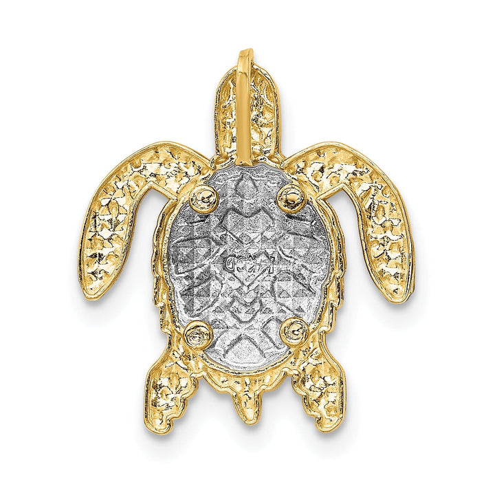 14K Two-Tone Gold Textured Casted Solid Polished Finish Turtle Pendant Slide