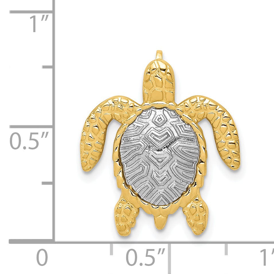 14K Two-Tone Gold Textured Casted Solid Polished Finish Turtle Pendant Slide