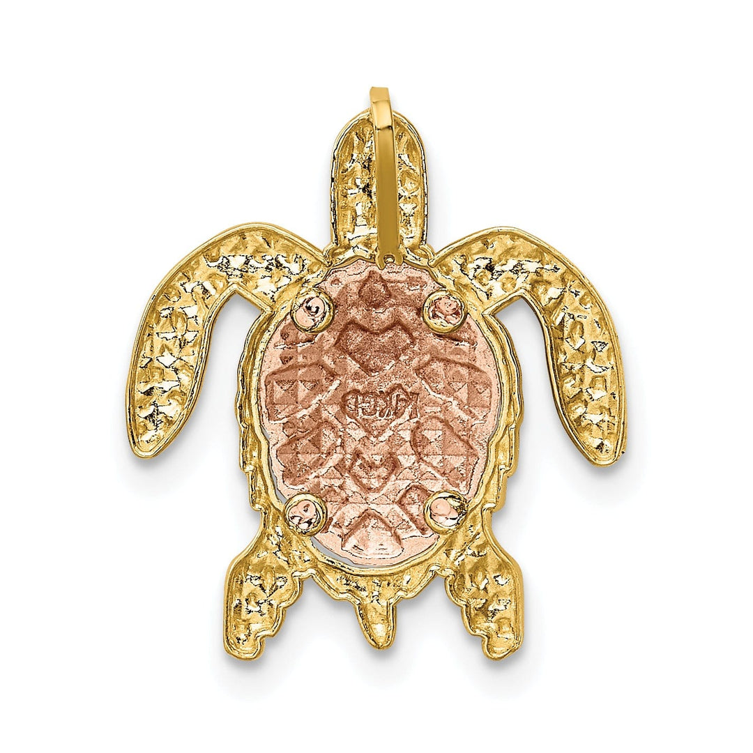 14K Two-Tone Gold with White Rhodium Casted Textured Solid Polished Finish Turtle Pendant Slide