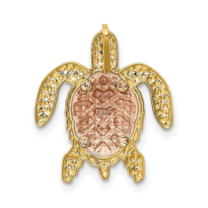 14K Two-Tone Gold with White Rhodium Casted Textured Solid Polished Finish Turtle Pendant Slide