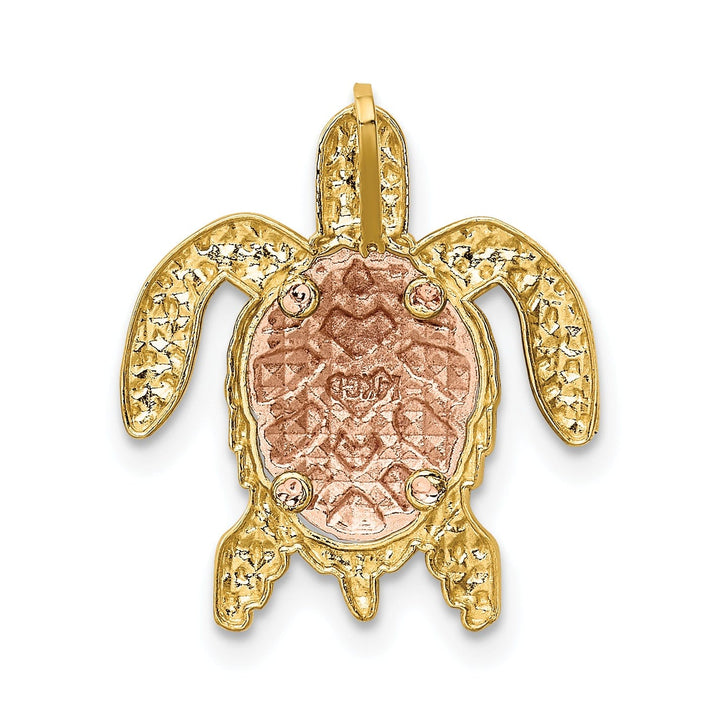 14K Two-Tone Gold with White Rhodium Casted Textured Solid Polished Finish Turtle Pendant Slide