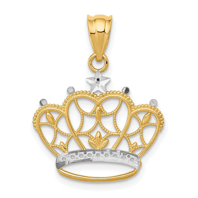 14k Yellow Gold White Rhodium Open Back Solid Textured Polished Finish Crown Design Charm Pendant at $ 119.02 only from Jewelryshopping.com