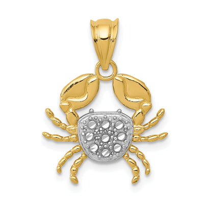 14K Yellow Gold White Rhodium Solid Polished Diamond-Cut Finish Crab Charm Pendant at $ 123.17 only from Jewelryshopping.com