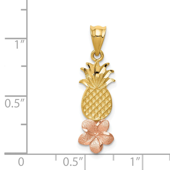 14k Two Tone Gold Pineapple Plumeria Pendant