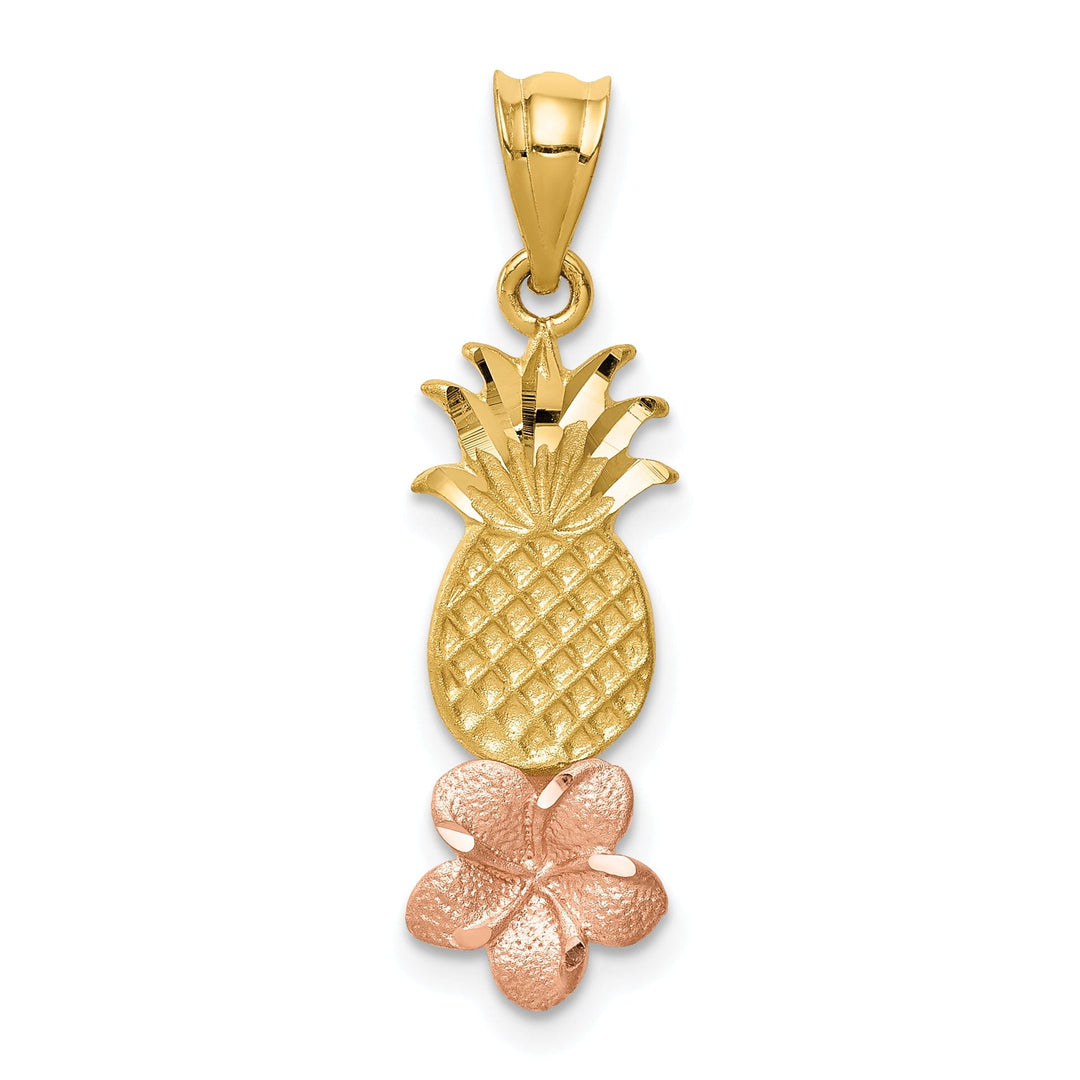 14k Two Tone Gold Pineapple Plumeria Pendant