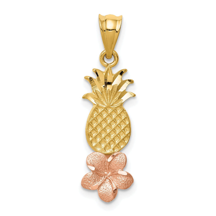 14k Two Tone Gold Pineapple Plumeria Pendant