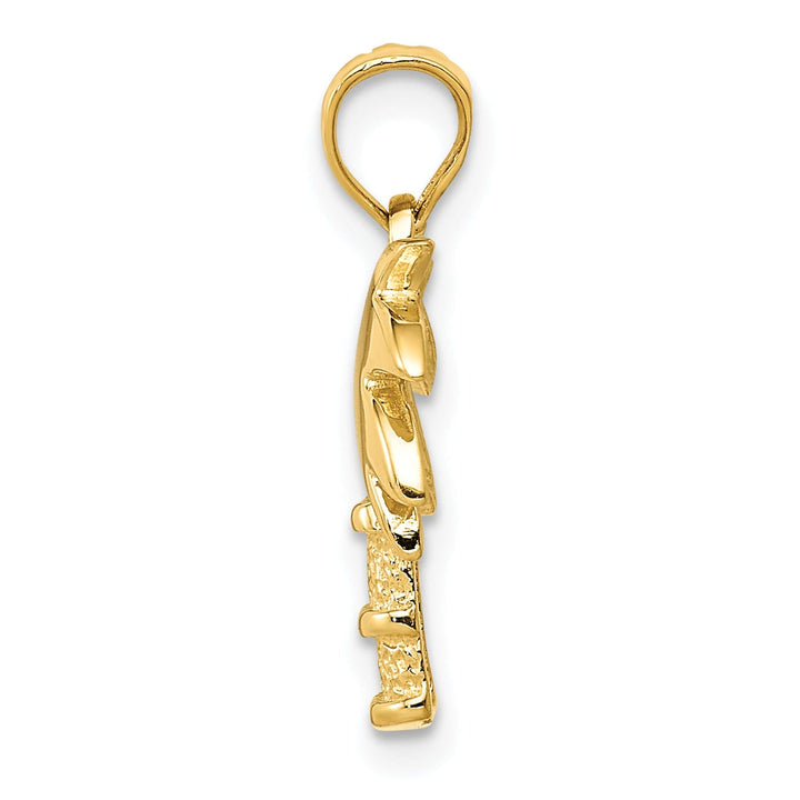 14k Yellow Gold Solid Polished Finish Open Back Palm Tree Charm Pendant