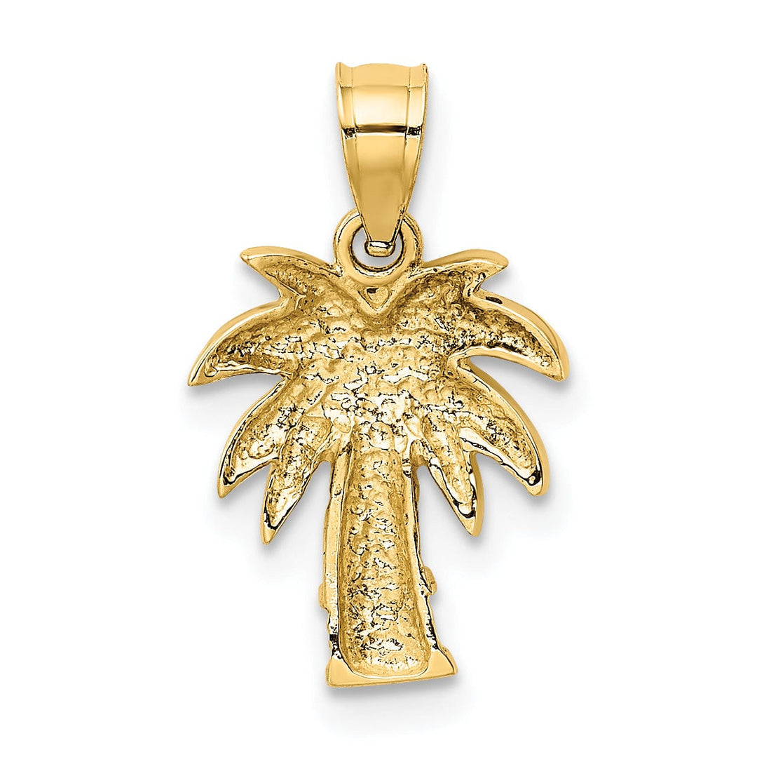 14k Yellow Gold Solid Polished Finish Open Back Palm Tree Charm Pendant