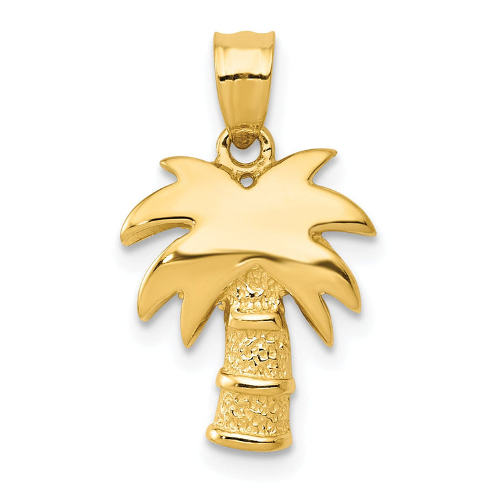 14k Yellow Gold Solid Polished Finish Open Back Palm Tree Charm Pendant