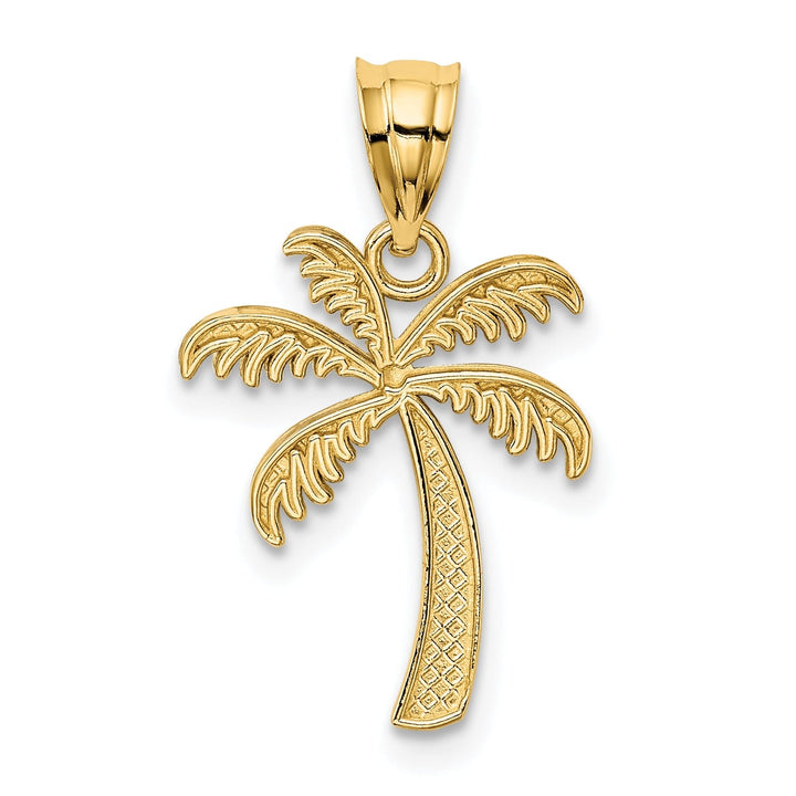 14k Two Tone Gold Solid Polish Engraved Finish Design Men's Palm Tree Charm Pendant