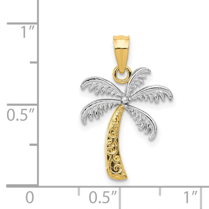 14k Two Tone Gold Solid Polish Engraved Finish Design Men's Palm Tree Charm Pendant