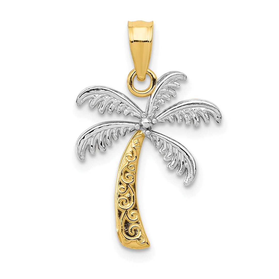 14k Two Tone Gold Solid Polish Engraved Finish Design Men's Palm Tree Charm Pendant