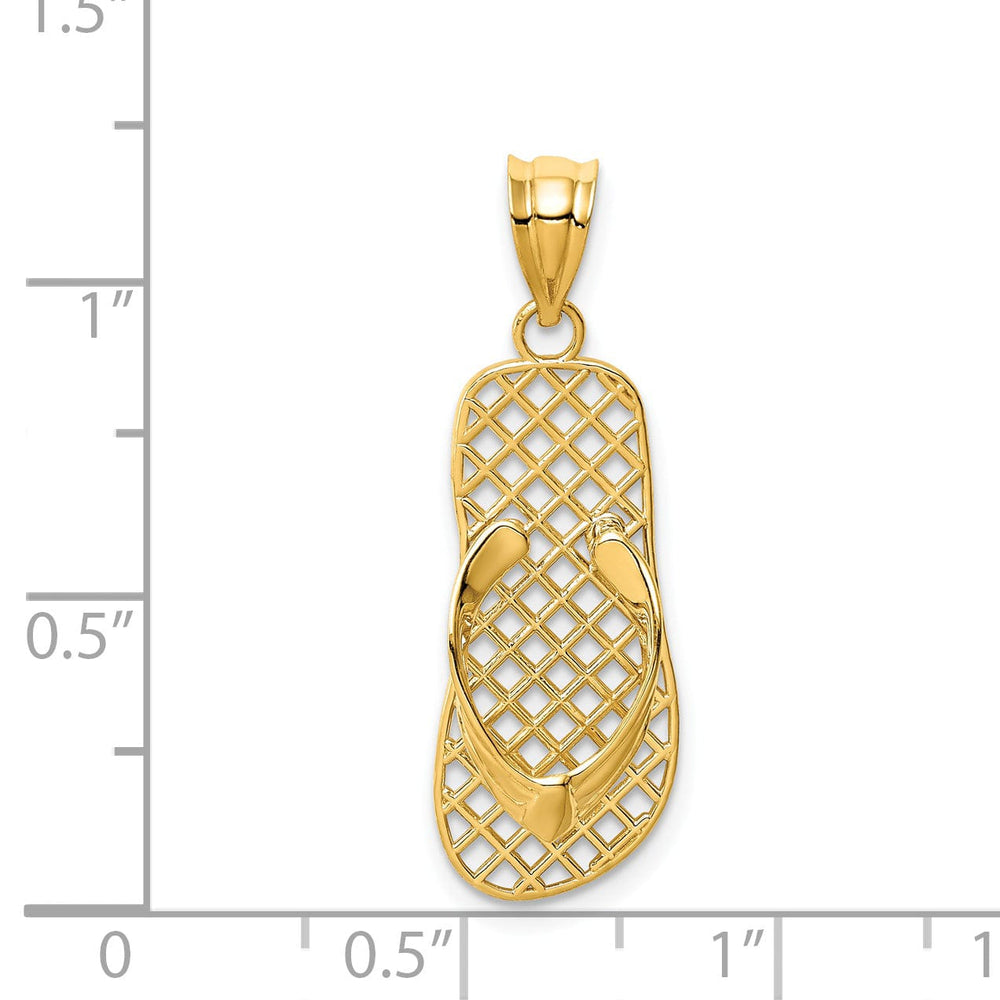 14k Yellow Gold Polished Finish Solid Open Back Mesh Design Single Flip flop Sandle Charm Pendant