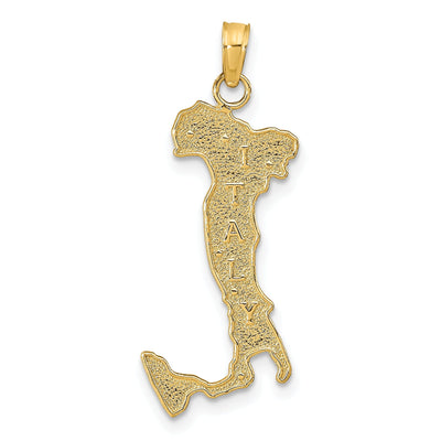 14K Yellow Gold Texture Finish Map of ITALY Boot Solid Charm Pendant
