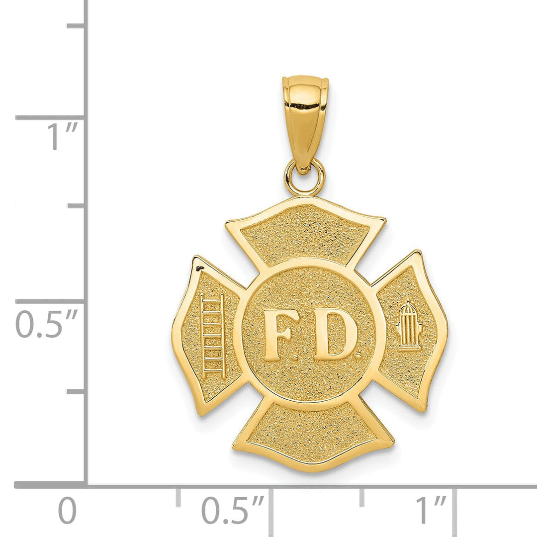 14k Yellow Gold Fire Department Badge Pendant