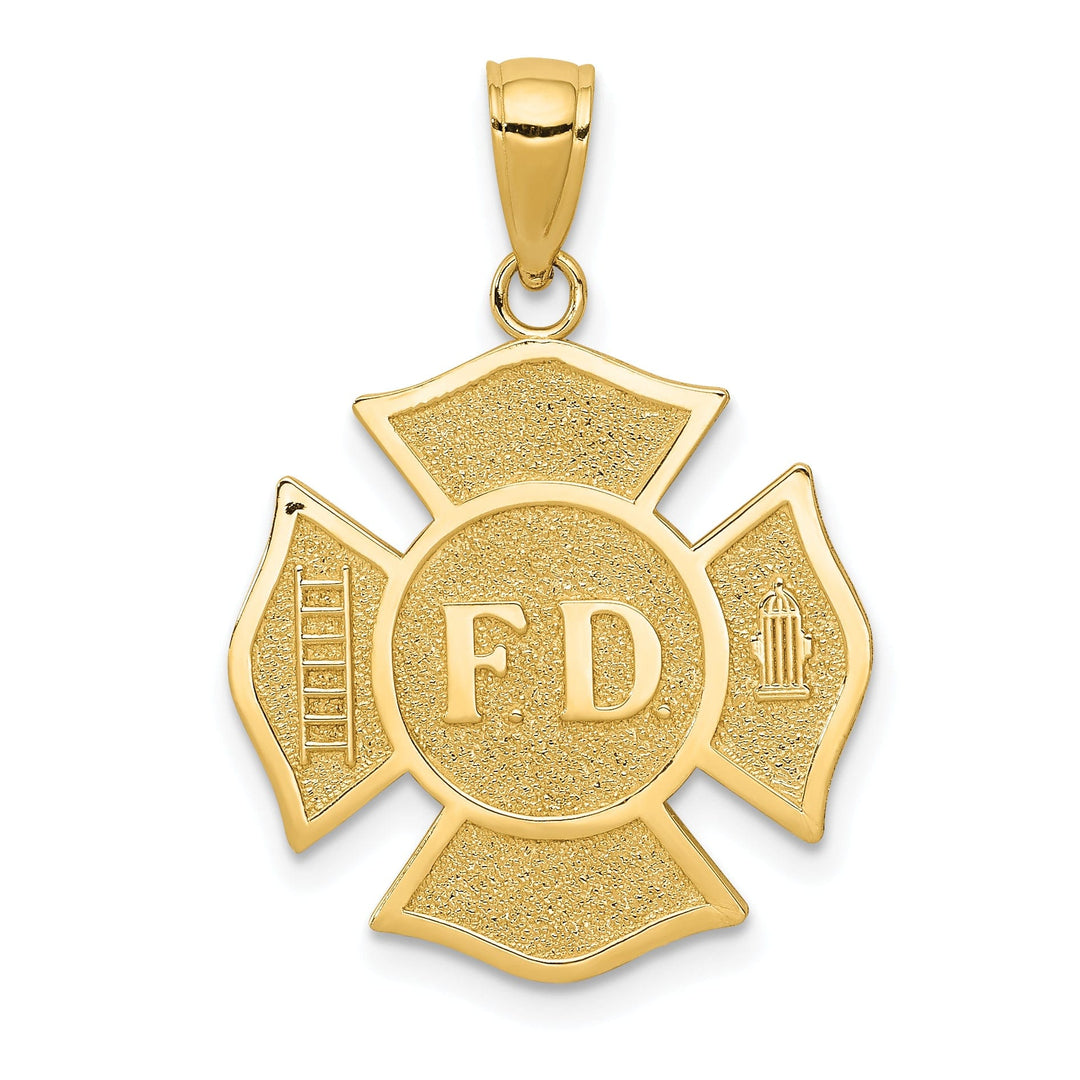 14k Yellow Gold Fire Department Badge Pendant