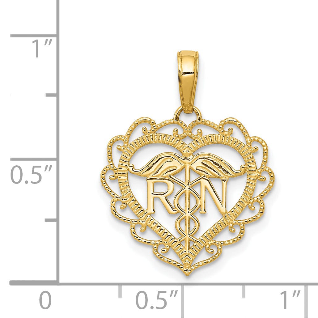 14k Yellow Gold Registered Nurse Heart Pendant