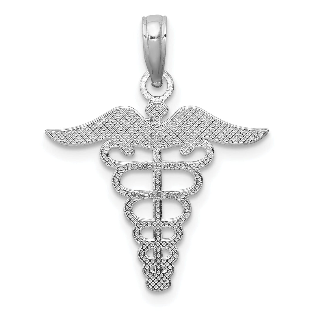 14k White Gold Texture Polished Finish Caduceus Charm Pendant