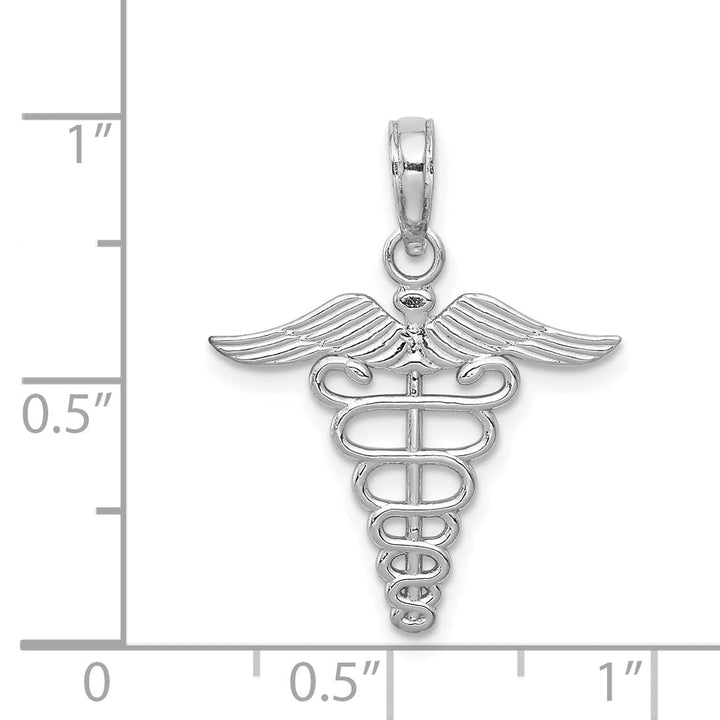 14k White Gold Texture Polished Finish Caduceus Charm Pendant