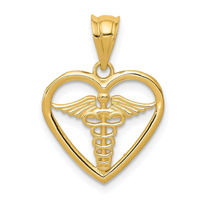 14k Yellow Gold Caduceus Heart Medical Pendant at $ 90.64 only from Jewelryshopping.com