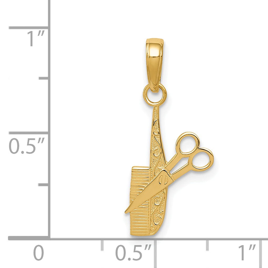 14k Yellow Gold Solid Comb and Scissors Charm