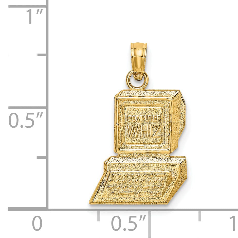 14k Yellow Gold Polished Textured Finish COMPUTER WHIZ Design Charm Pendant