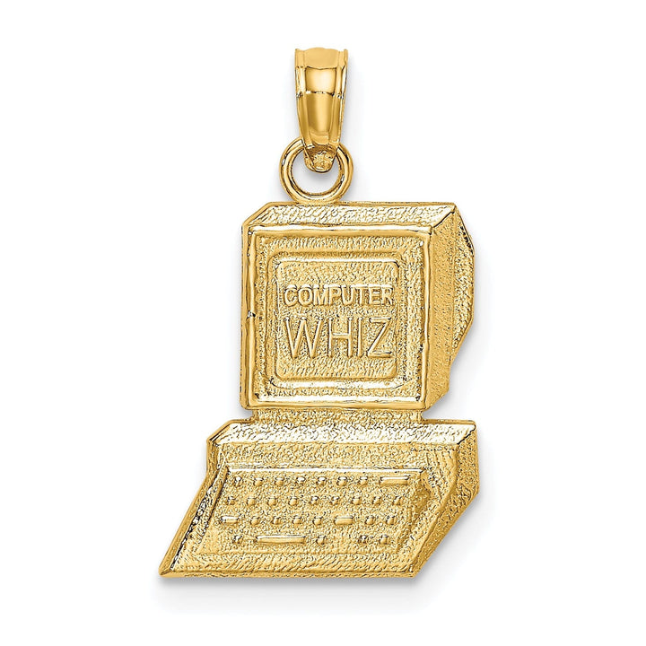 14k Yellow Gold Polished Textured Finish COMPUTER WHIZ Design Charm Pendant