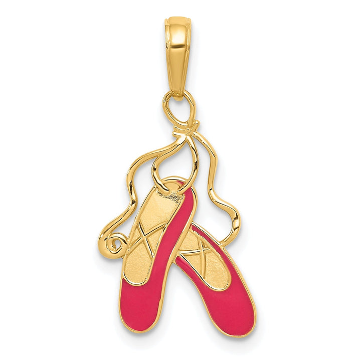 14k Yellow Gold Pink Ballet Slippers Pendant